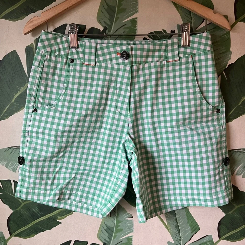 Nike Golf Green Gingham Check Shorts Womens 4 - Picture 2 of 6